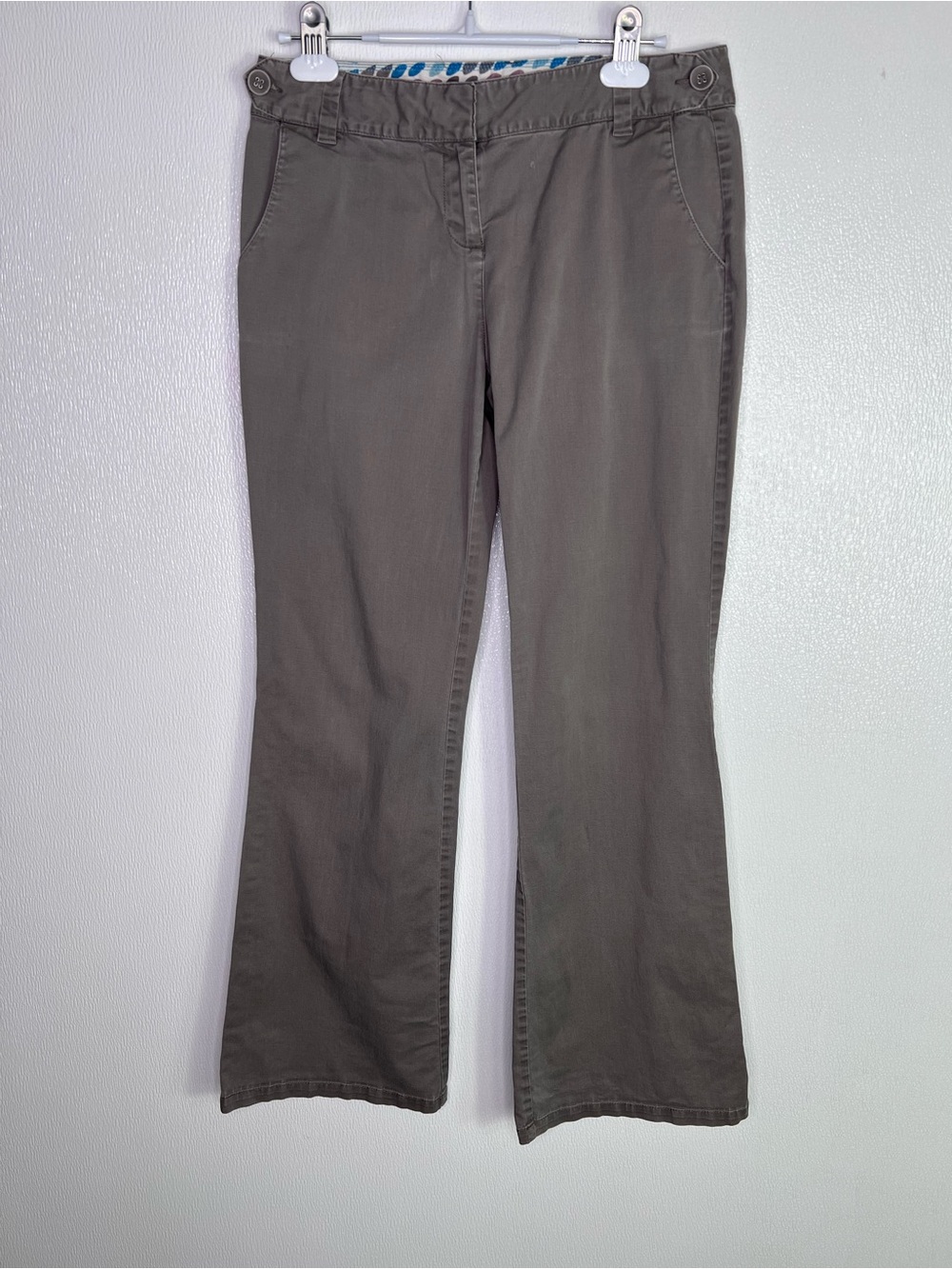 BODEN Gray Casual Chinos Pants Cotton Side Buttons Waistband Size 6